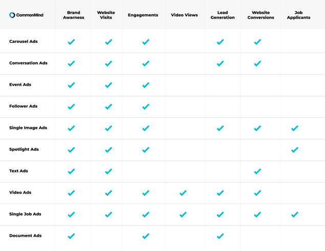 CommonMind examples of LinkedIn ad types.