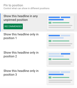 Pin headline to position in responsive ad set up