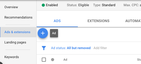 Responsive search ads settings