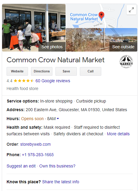 business profile in google search results