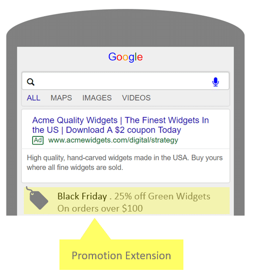 Example of an Ad With Promotion Extension