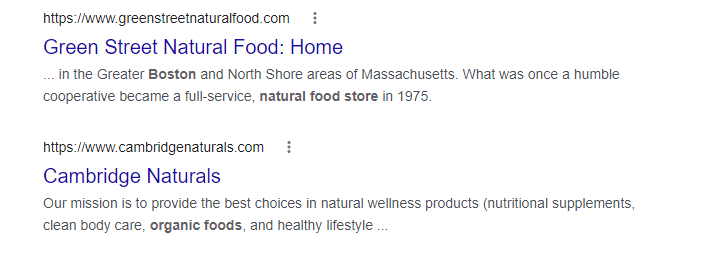 regular organic links showing up in search results