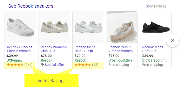 Seller Ratings Displayed on Search Result Page