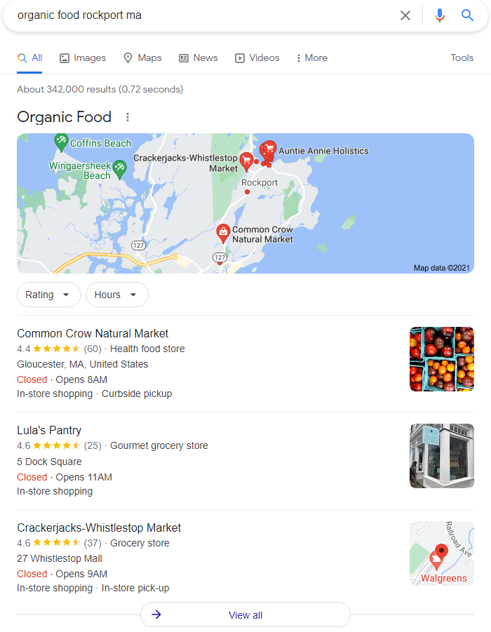 sorting google local results