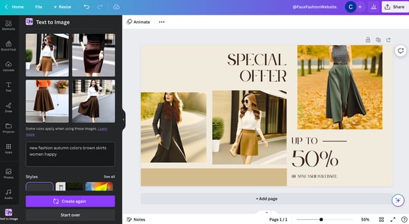 A mockup social media post using Canva's AI technology. 